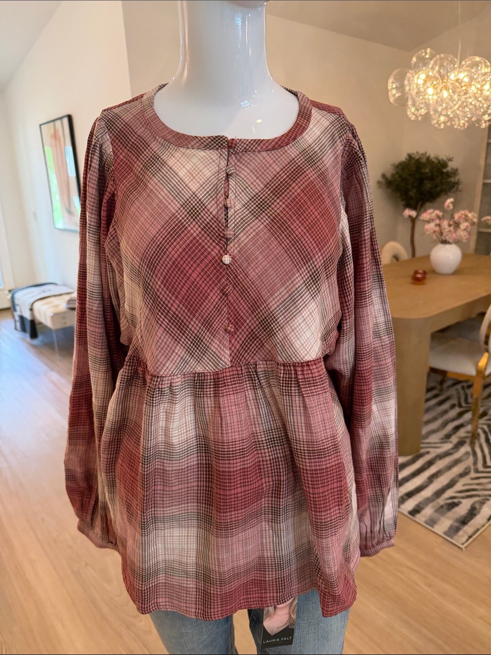 Plaid Peplum Tunic Top in Rose